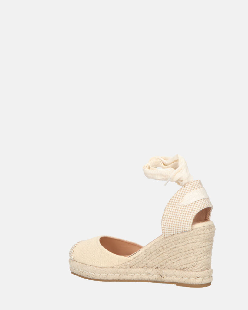 ALMA - compensées compensées en paille avec lacets en tissu beige