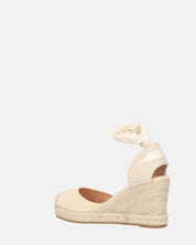ALMA - compensées compensées en paille avec lacets en tissu beige