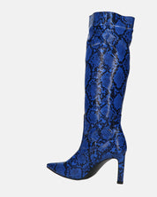 CAROLINE - stivale alto con tacco in blu pitonato