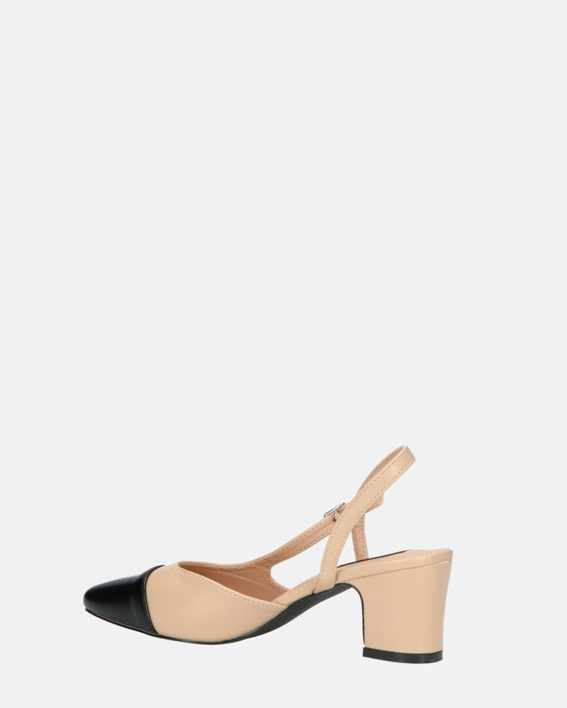 AURI - décolleté beige con tacco basso e punta nera