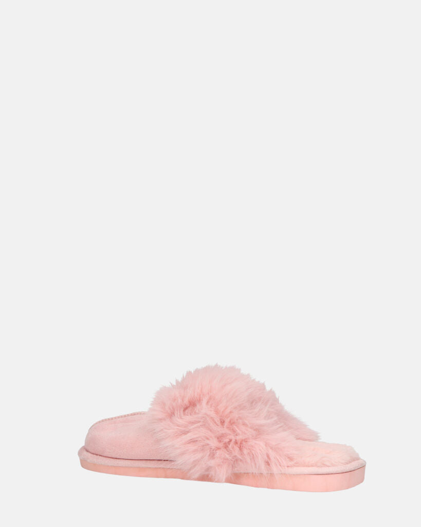 MIDORI - pantofole rose con pelliccia e camoscio