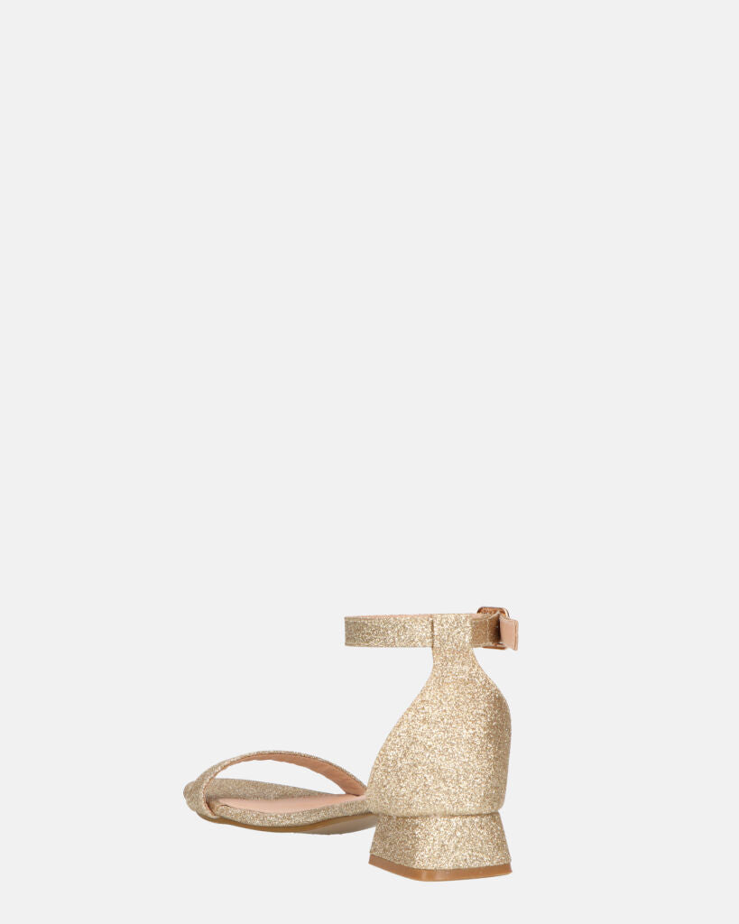 WANDA - sandali con tacco basso in glitter oro