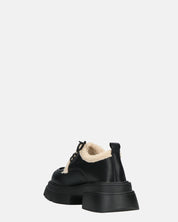 ASHLEY - scarpe basse mocassini platform nere con inserto in pelliccia