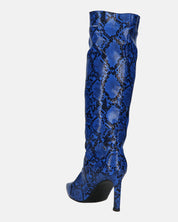 CAROLINE - stivale alto con tacco in blu pitonato