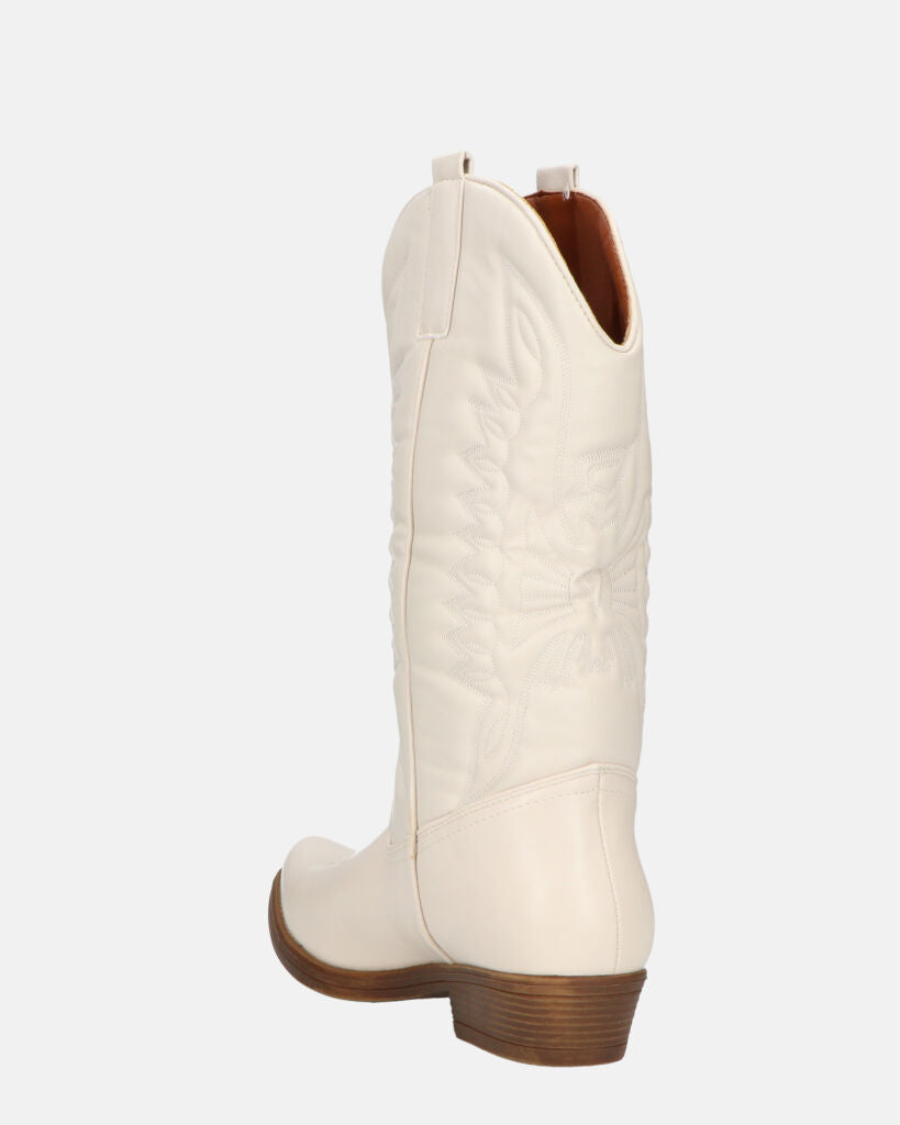 NILLA - stivali camperos beige con ricami