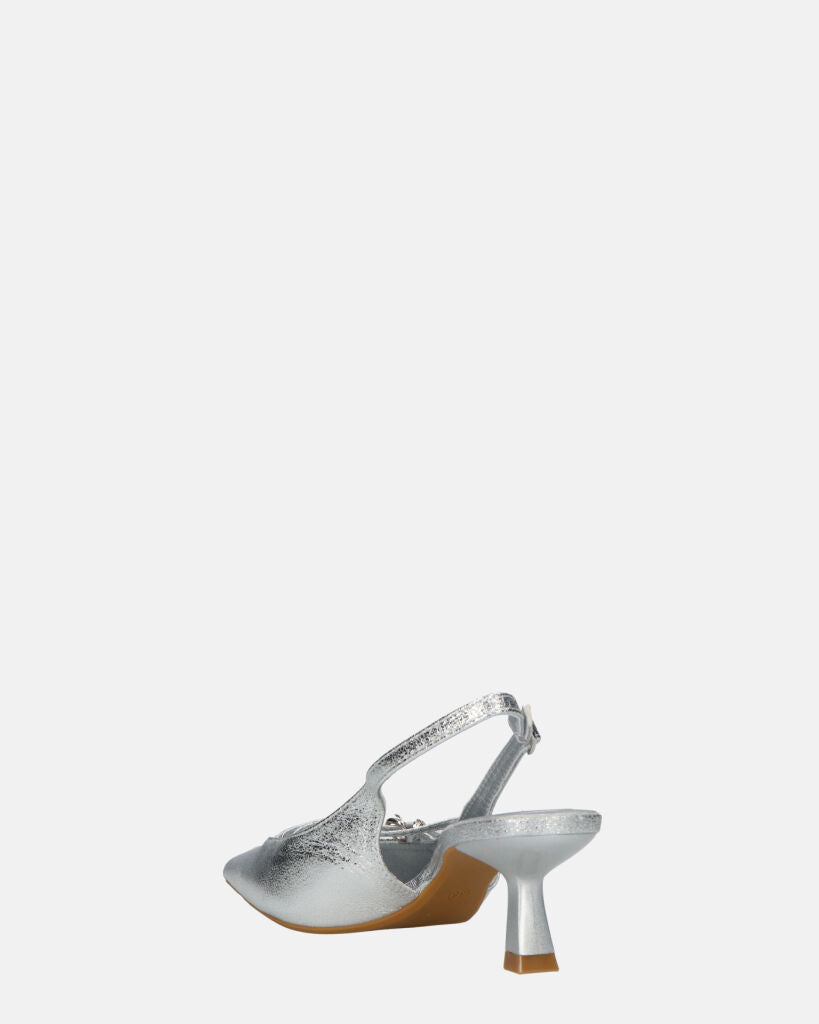 OLENA - decolette argentati con tacco basso e cinturini