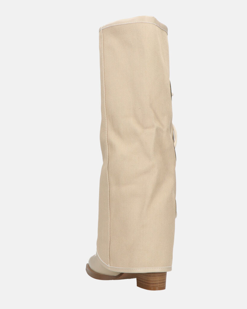 GEENA - stivali beige con risvolto in tessuto con asole in metallo