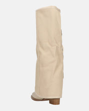 GEENA - stivali beige con risvolto in tessuto con asole in metallo