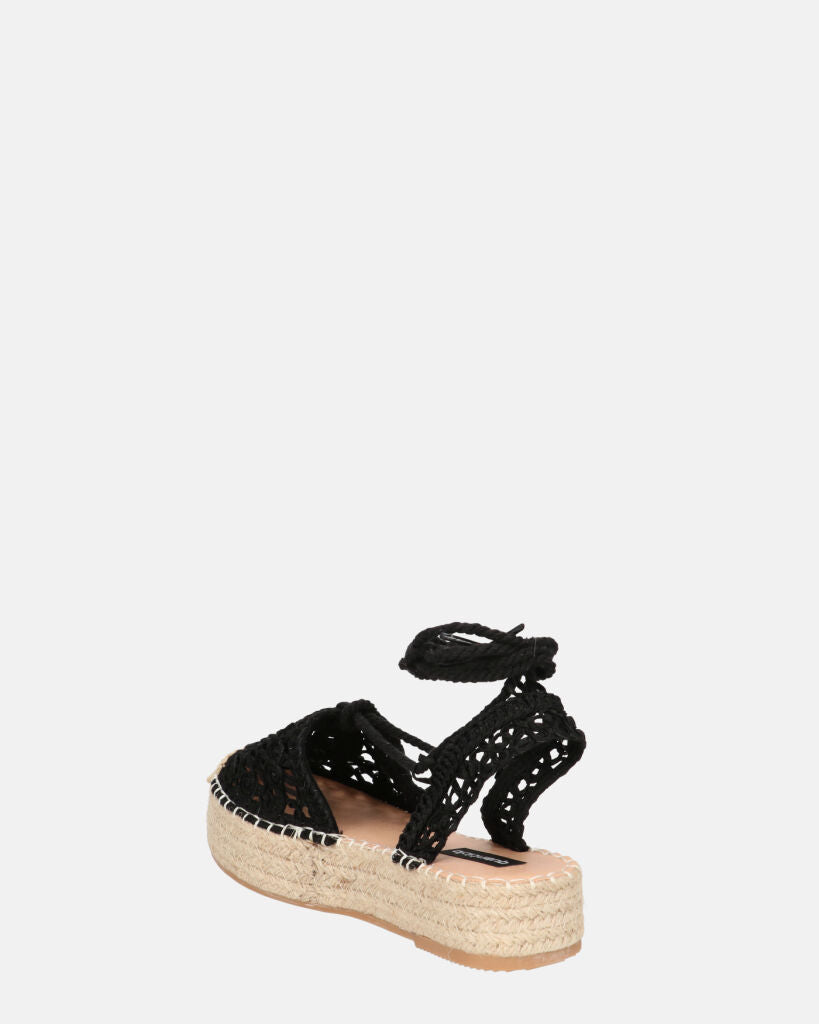 SHIRLEY - sandali platform con decorazioni in tessuto nero