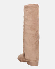 QUERIDA - stivali in camoscio beige con risvolto e cerniera interna