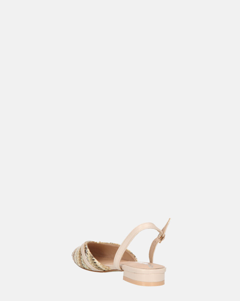 INEZ - sandali beige con dettagli di paglia intrecciata e fibbie