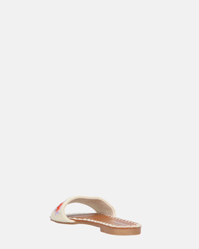 MARILIA - ciabattine beige chiaro con decorazioni ricamate e suola marrone