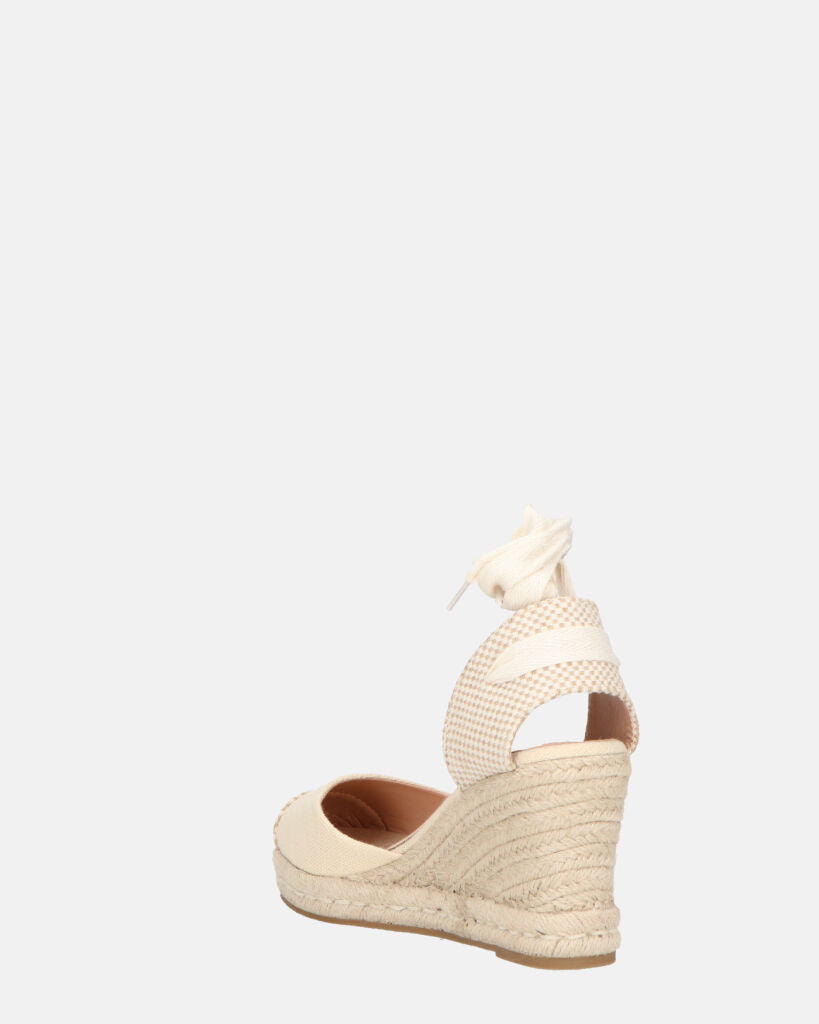 ALMA - compensées compensées en paille avec lacets en tissu beige