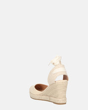 ALMA - compensées compensées en paille avec lacets en tissu beige
