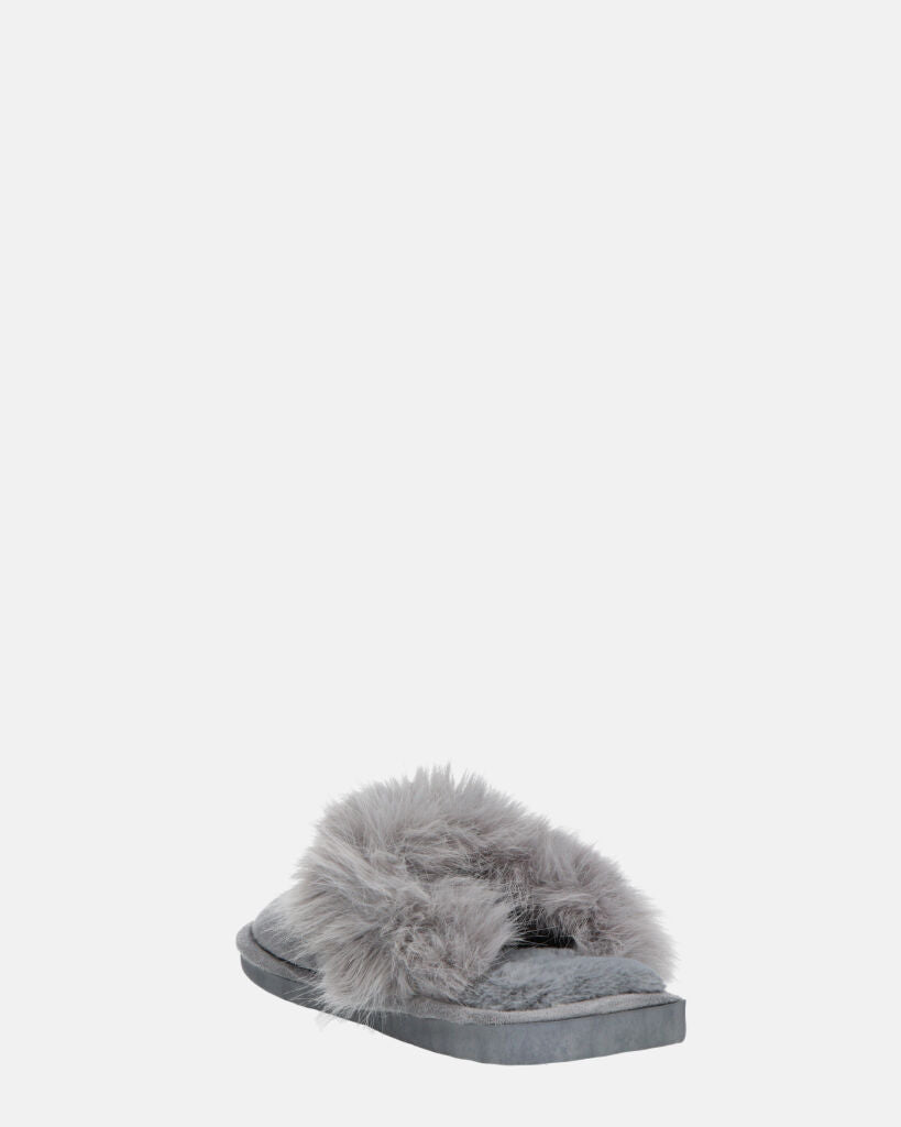 MIDORI - chaussons gris avec fourrure et daim