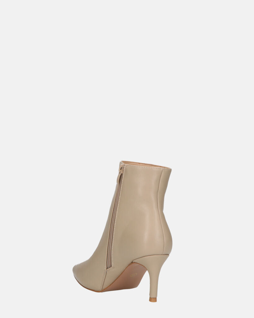 MYZA - stivaletti beige con tacco a spillo con zip laterale