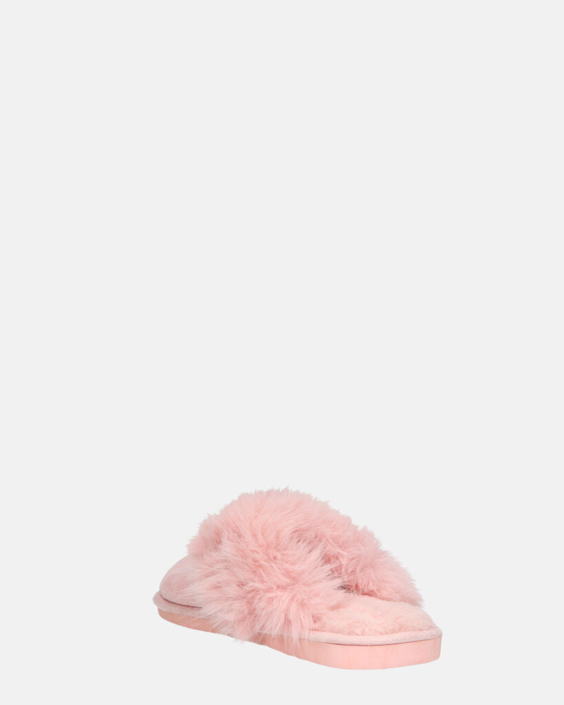 MIDORI - pantofole rose con pelliccia e camoscio
