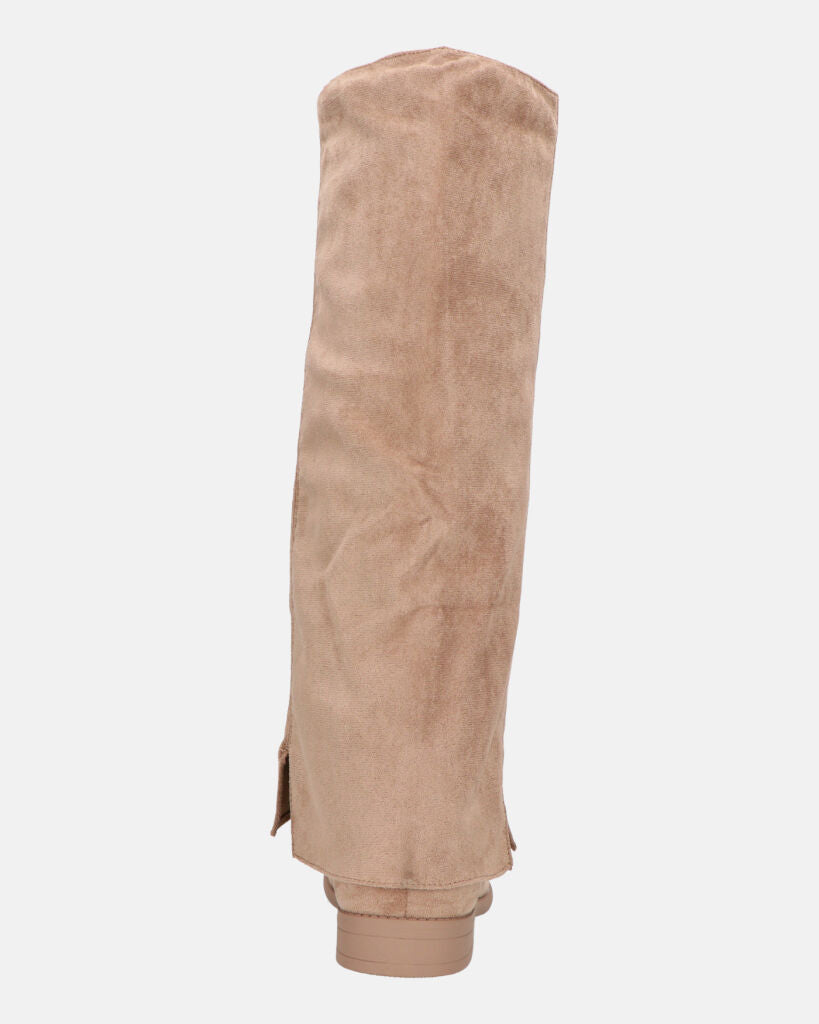 QUERIDA - stivali in camoscio beige con risvolto e cerniera interna