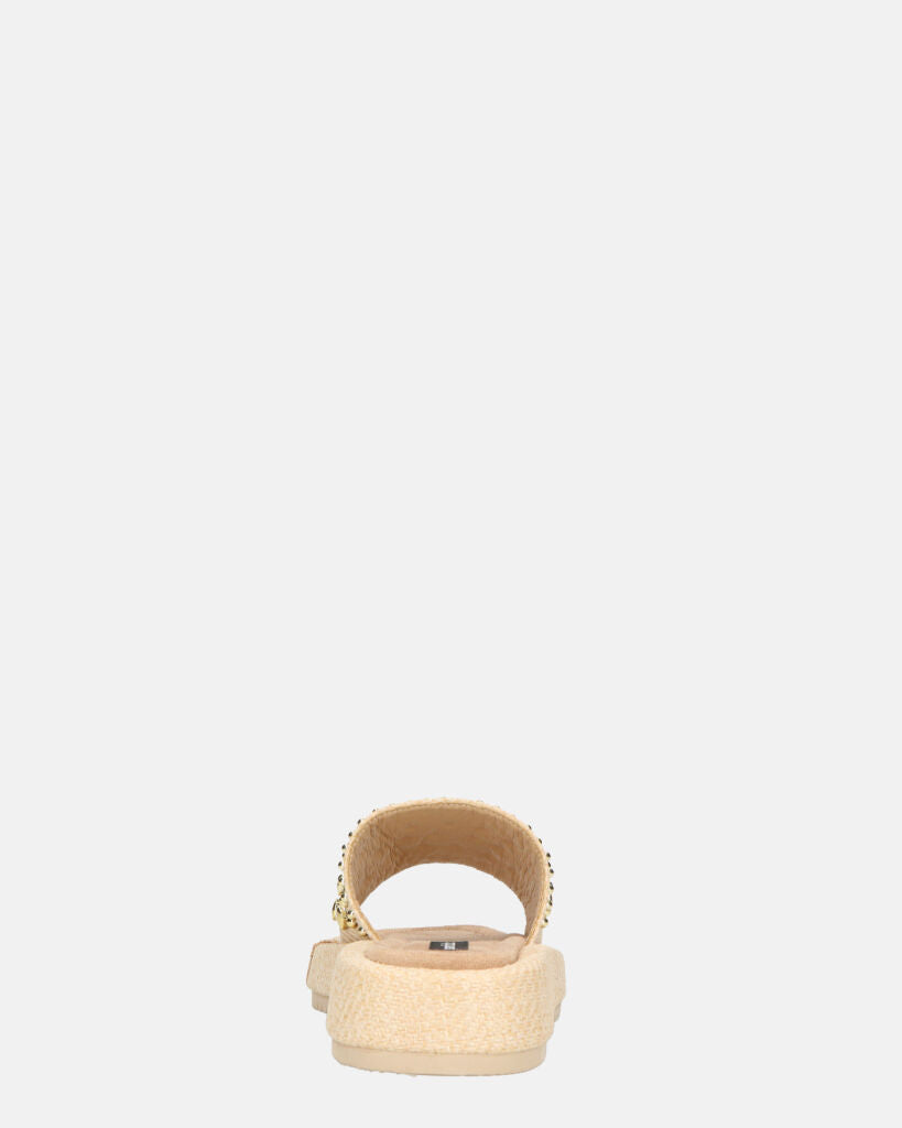 HARPER - ciabattine platform beige con borchie dorate