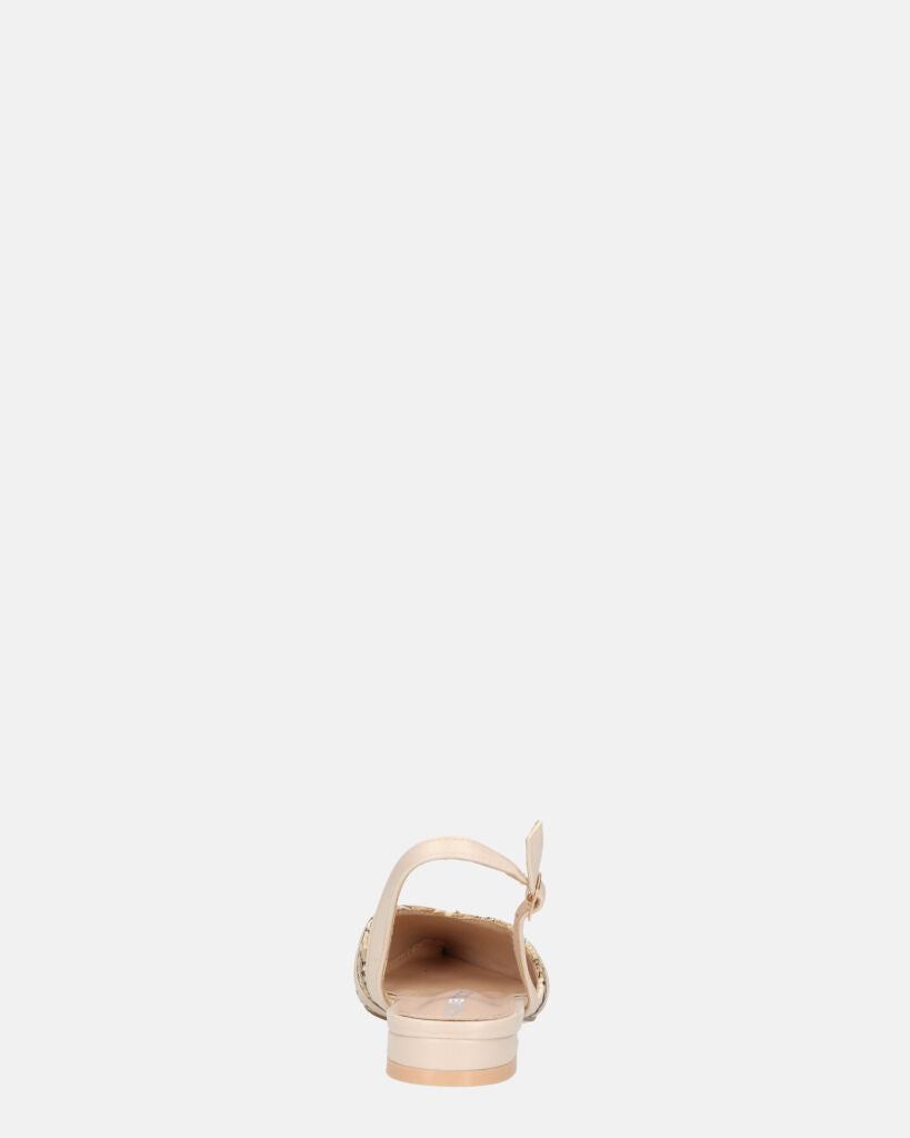INEZ - sandali beige con dettagli di paglia intrecciata e fibbie