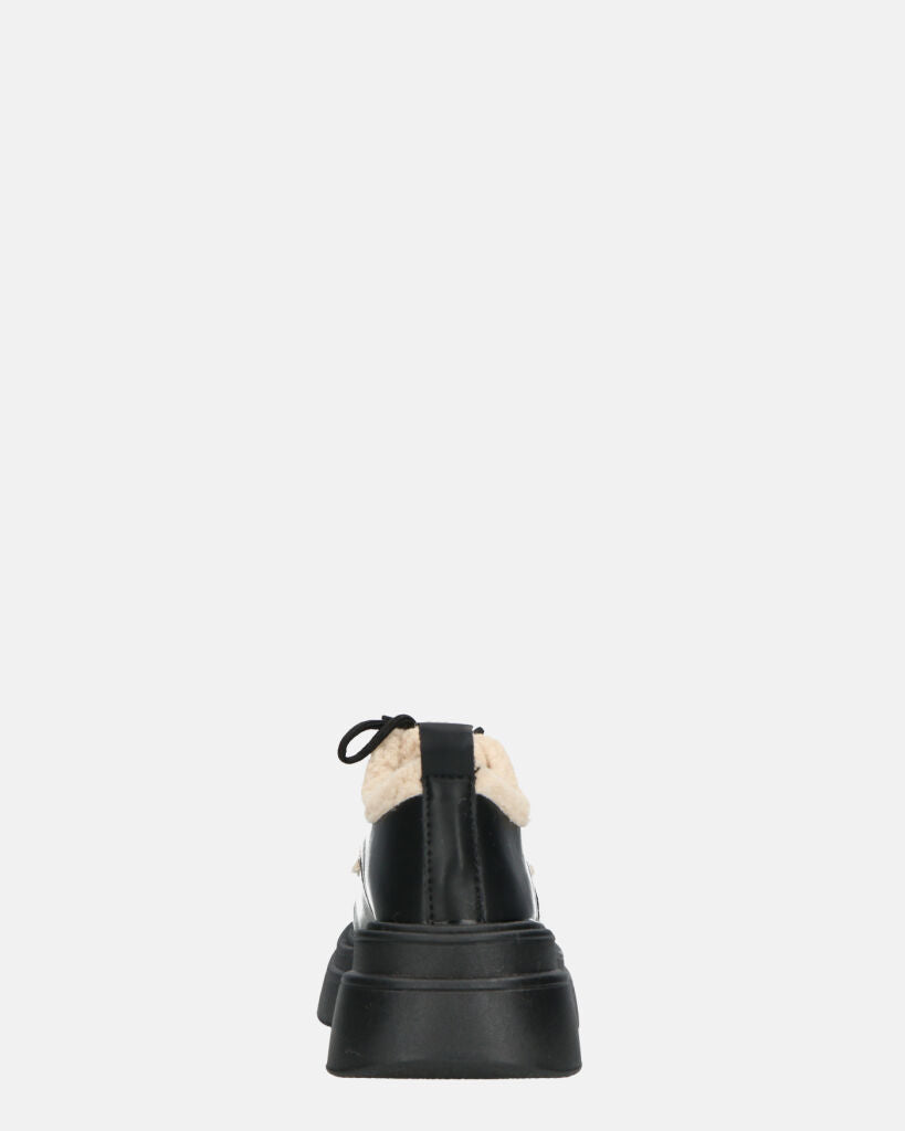 ASHLEY - scarpe basse mocassini platform nere con inserto in pelliccia
