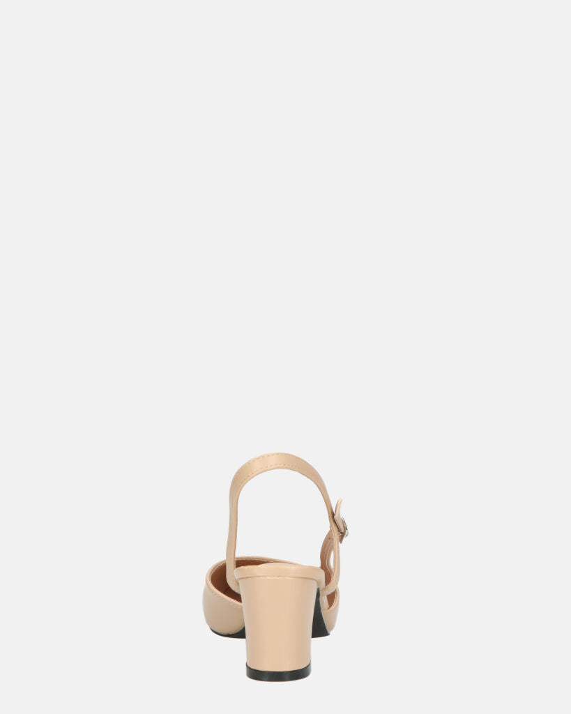 AURI - décolleté beige con tacco basso e punta nera