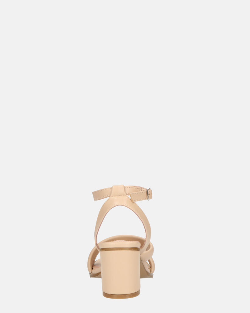 HIROE - sandali beige con tacco in ecopelle con cinturino