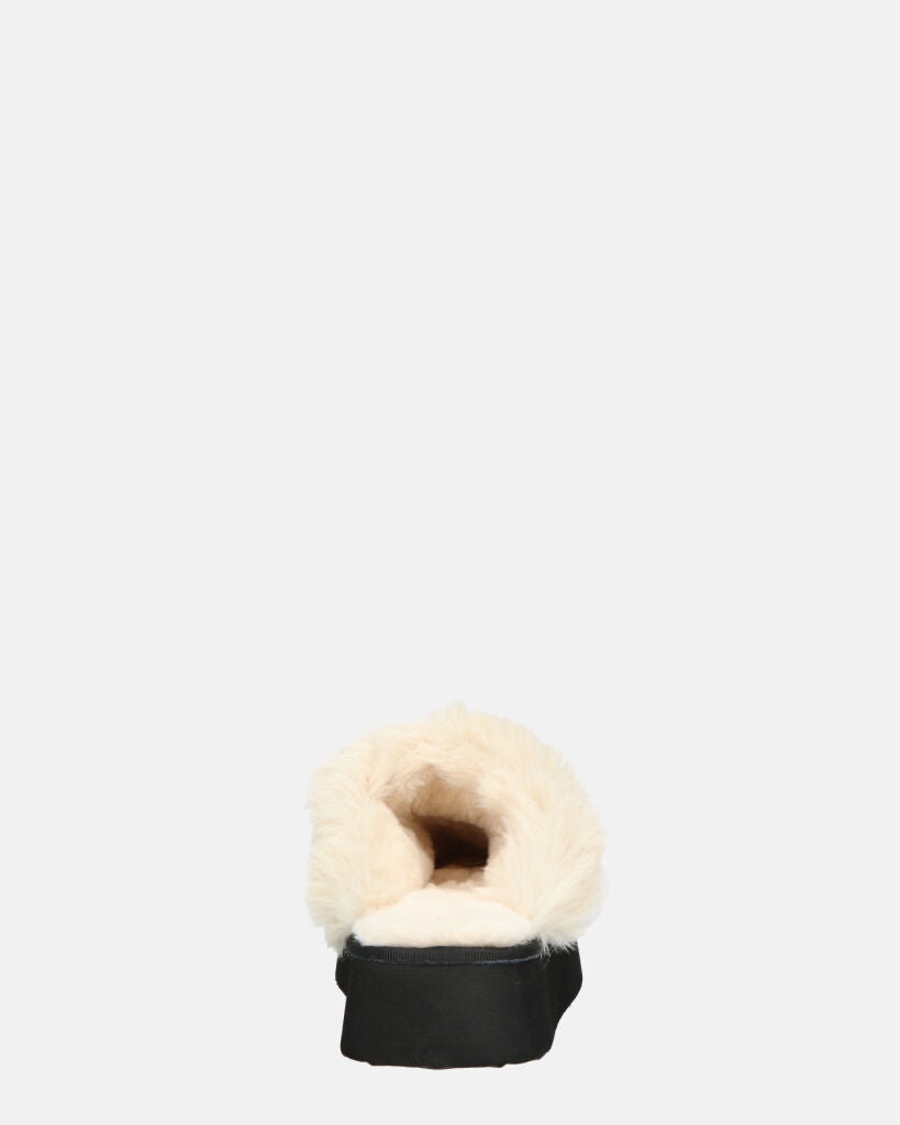 NEVE - ciabatte con pelliccia beige e platform nero
