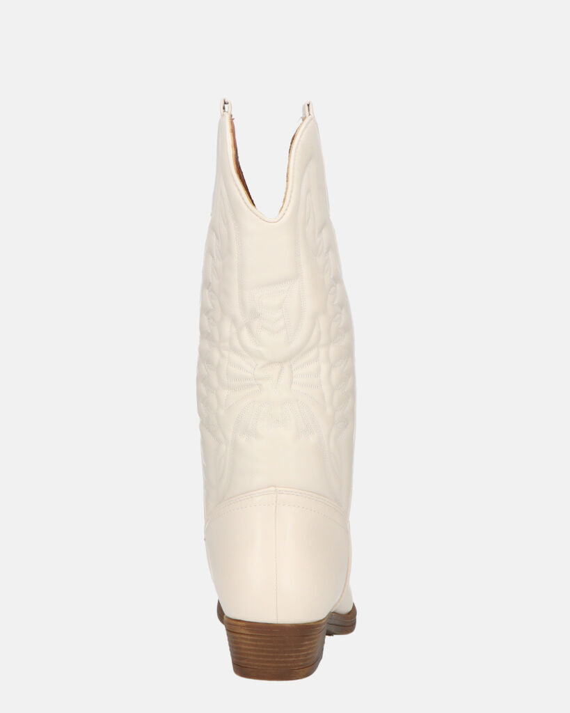 NILLA - stivali camperos beige con ricami