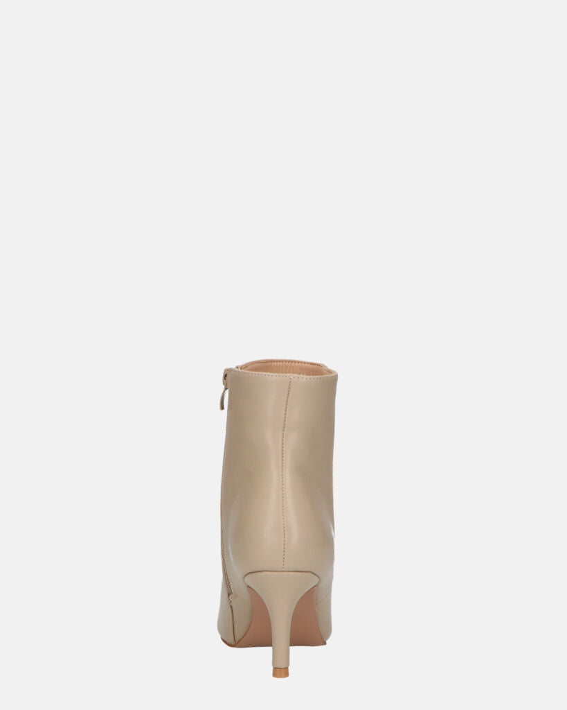 MYZA - stivaletti beige con tacco a spillo con zip laterale