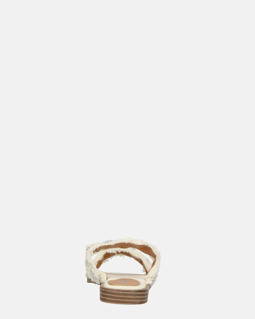 KALI - sandali in tessuto beige chiaro con gemme