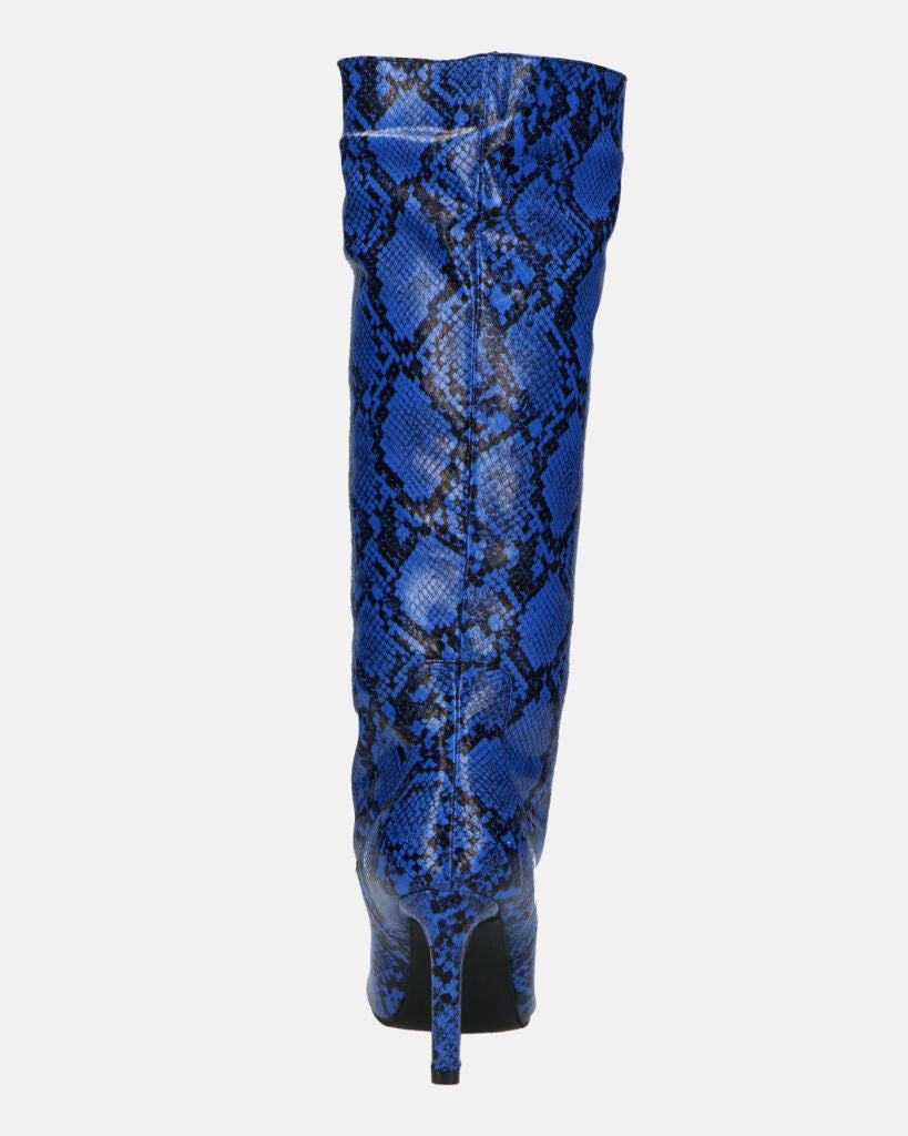 CAROLINE - stivale alto con tacco in blu pitonato