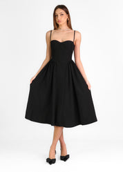 ISABEAU - vestito nero midi a ruota con corpetto