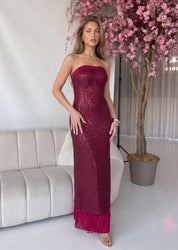 ALTHEA - vestito lungo a fascia in paillettes burgundy