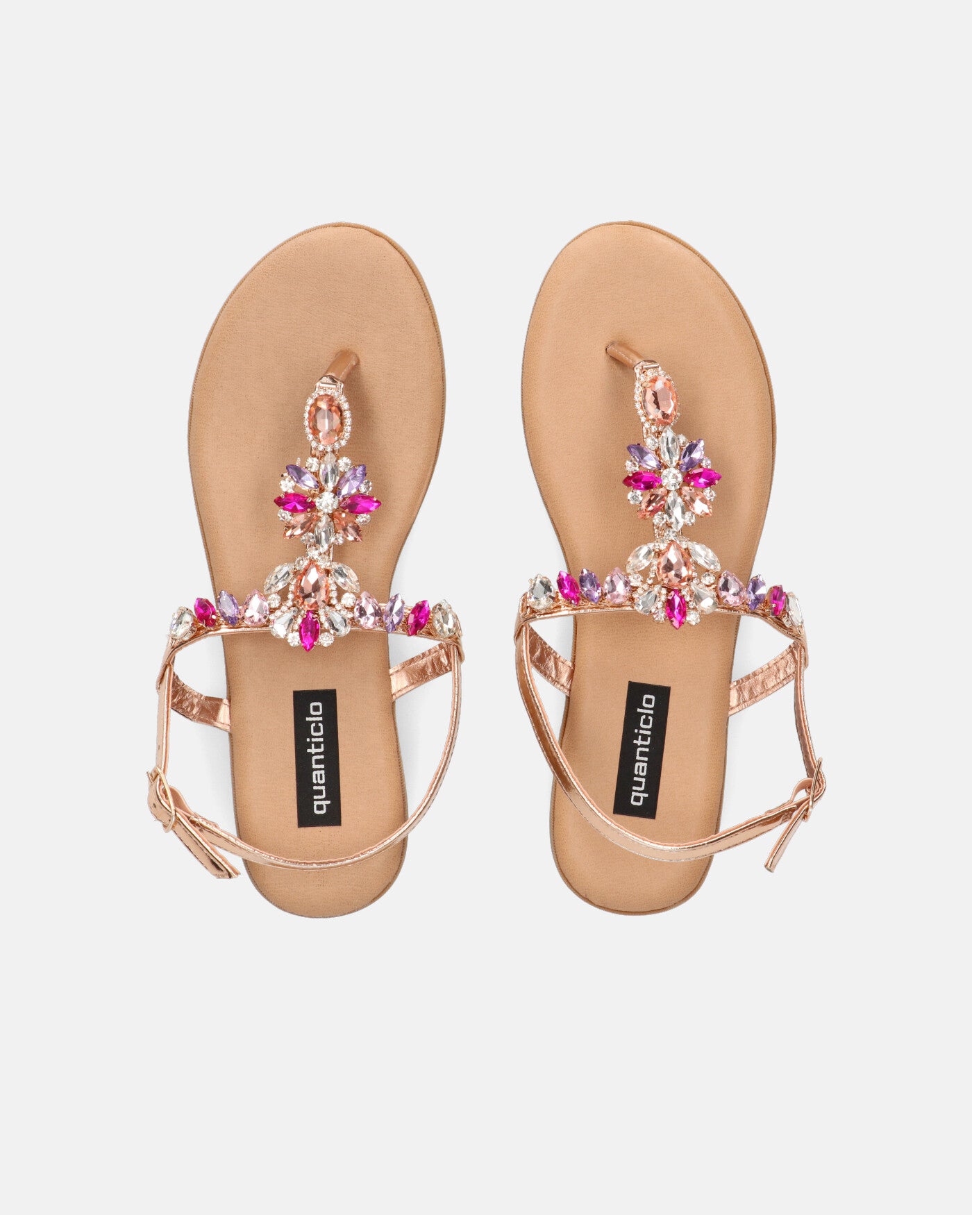 MIETTA - sandali beige con gemme colorate e cinturino regolabile