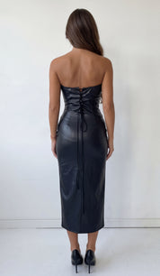 ASIM - vestito midi in pelle nera senza spalline