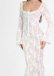 SOMINA - vestito lungo in pizzo bianco con scollo effetto corpetto