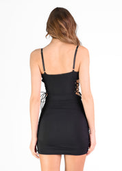 ZOE - vestito mini in tessuto mesh nero e cut out laterale