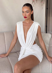 BALEX - vestito corto drappeggiato bianco