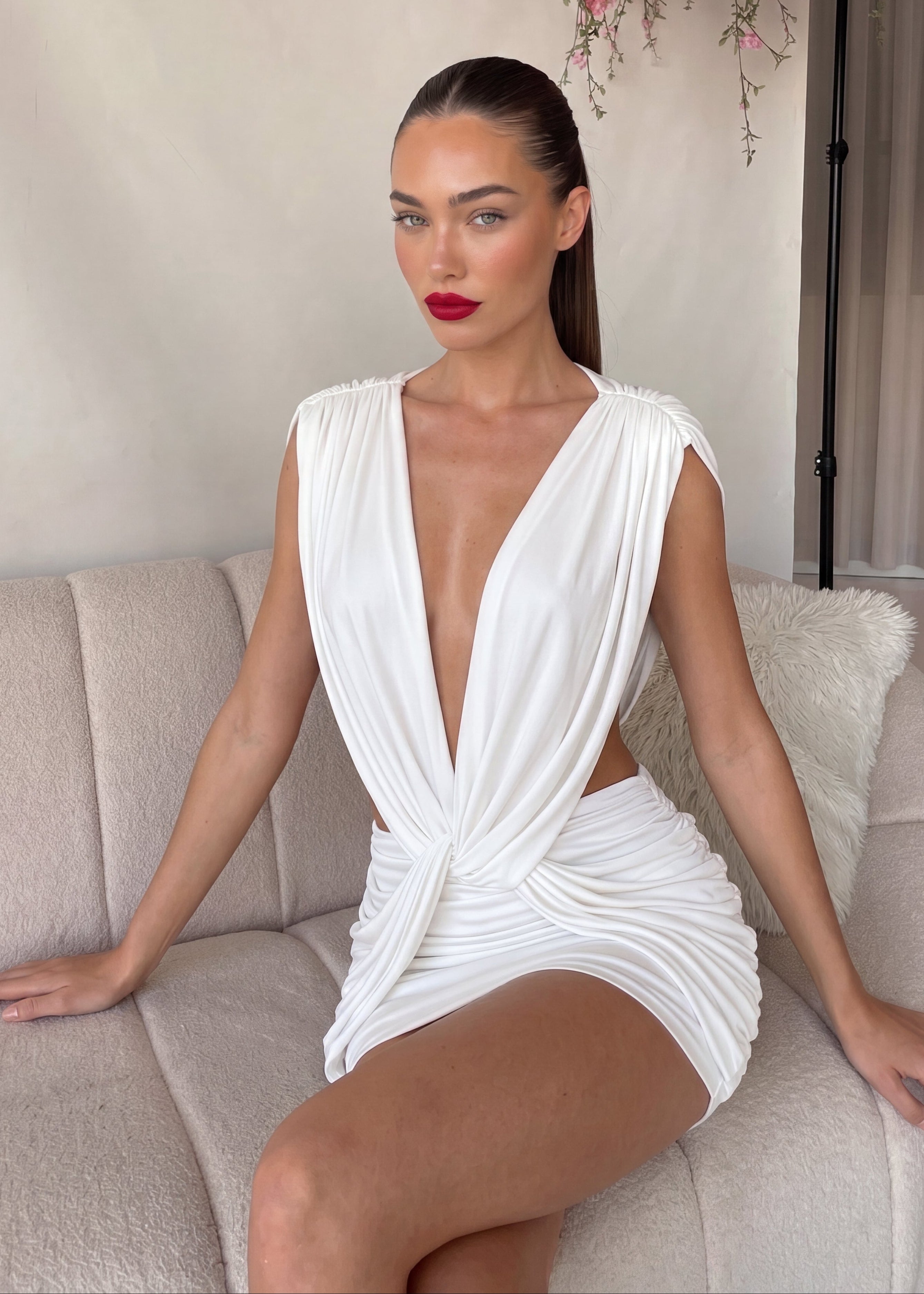 BALEX - vestito corto drappeggiato bianco