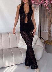 BITTY - set coordinato top e pantaloni in pizzo nero