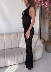BITTY - set coordinato top e pantaloni in pizzo nero