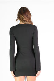 SKYE - vestito mini nero con scollo con allacciatura stringata