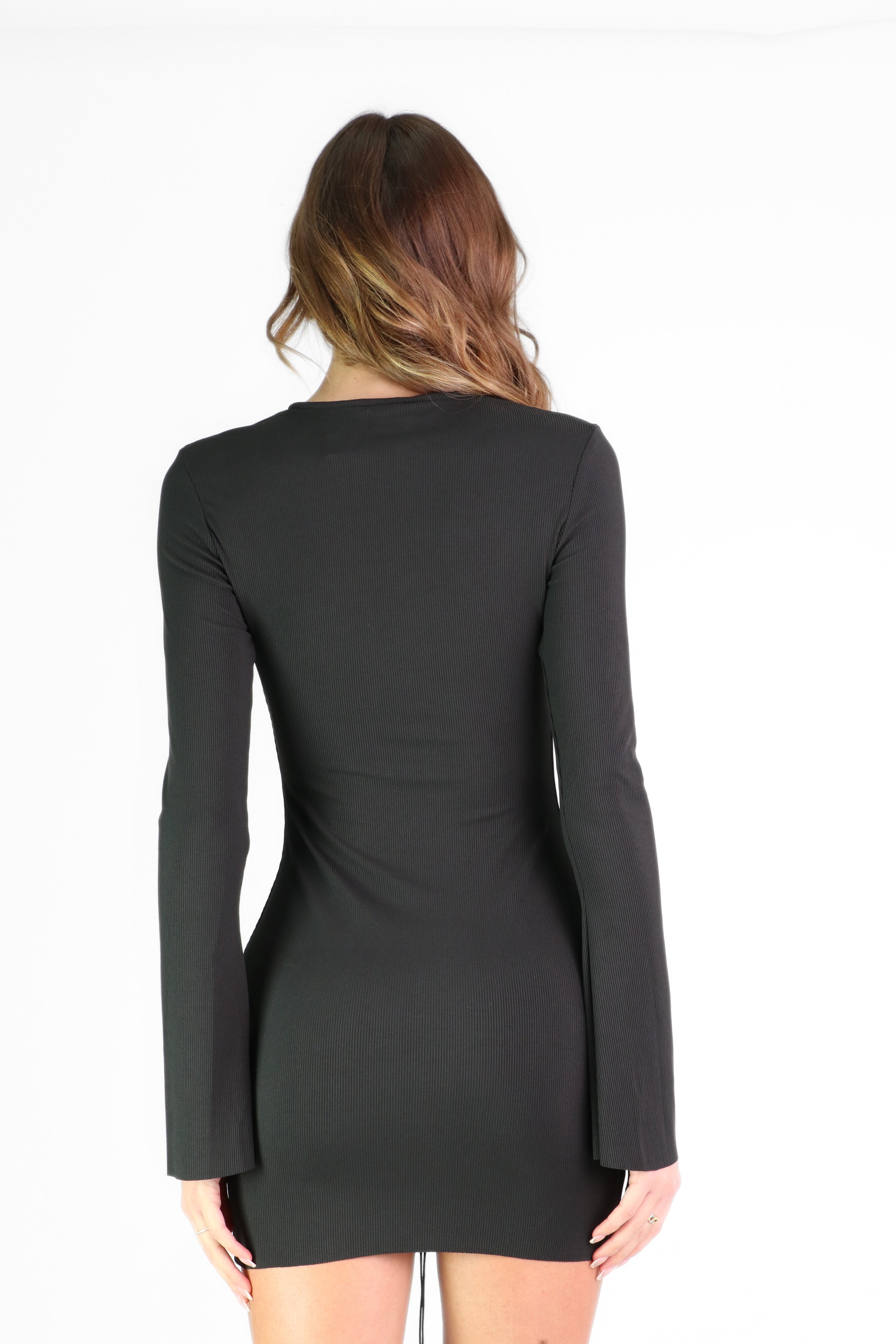 SKYE - vestito mini nero con scollo con allacciatura stringata