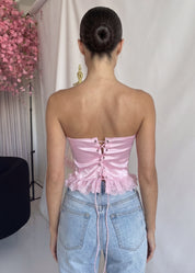 CALA - top corpetto rosa effetto satin con orlo in pizzo