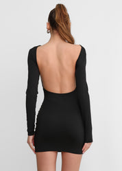 ASHER - vestito midi nero a maniche lunghe con scollo sulla schiena