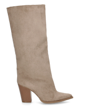 YASMIN - stivali alti in camoscio beige con gambali ampii a tubo e tacchi