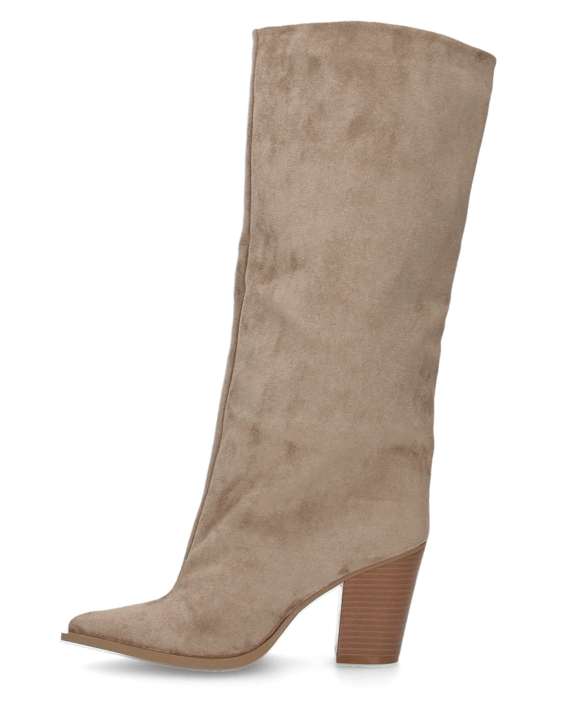 YASMIN - stivali alti in camoscio beige con gambali ampii a tubo e tacchi