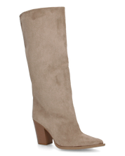 YASMIN - stivali alti in camoscio beige con gambali ampii a tubo e tacchi
