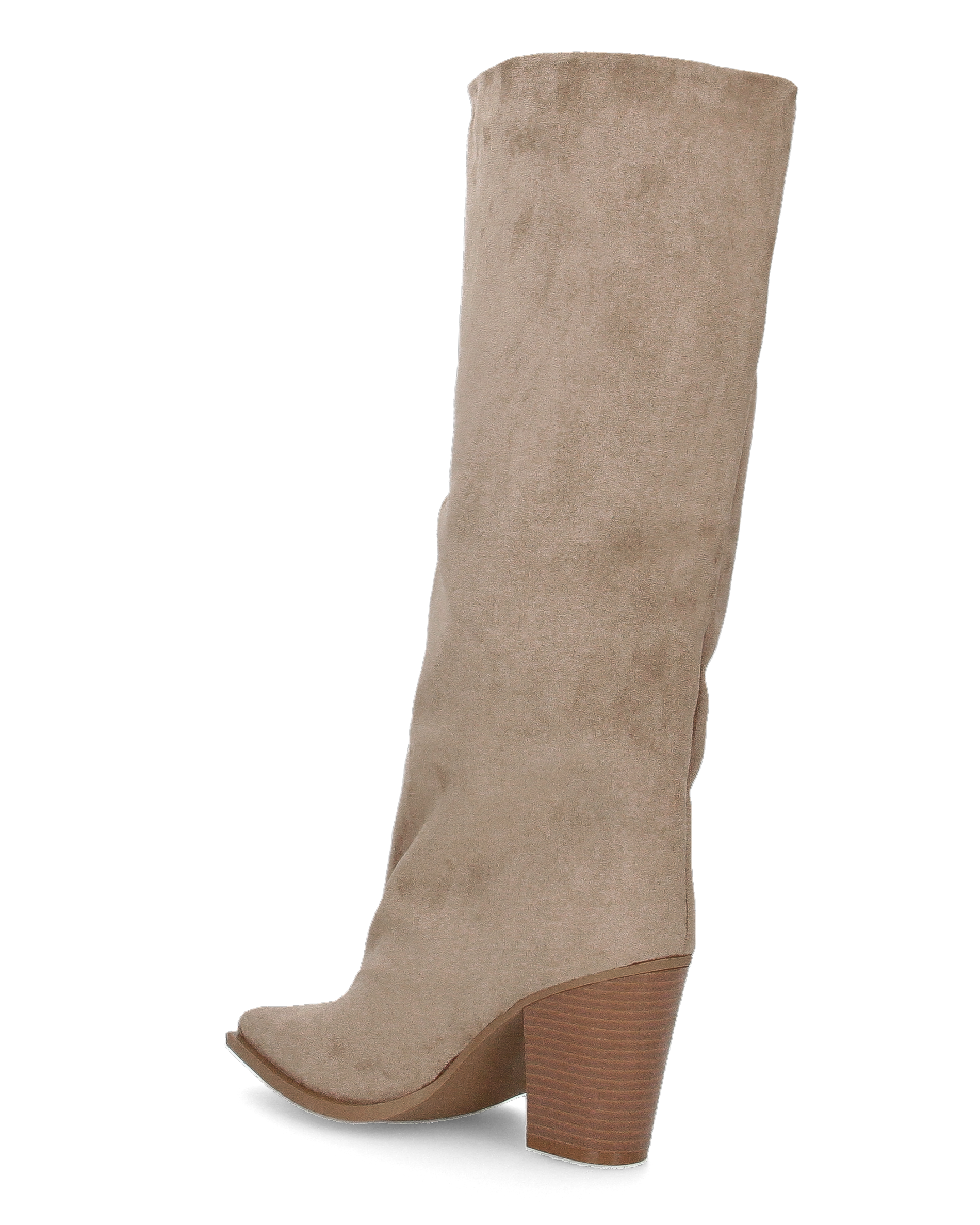 YASMIN - stivali alti in camoscio beige con gambali ampii a tubo e tacchi
